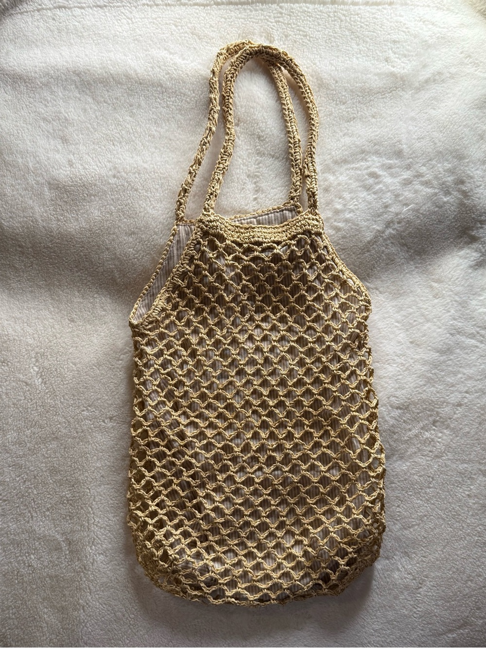 J. Jill Woven Crochet Market Tote Bag Neutral Boho Coastal Cottagecore